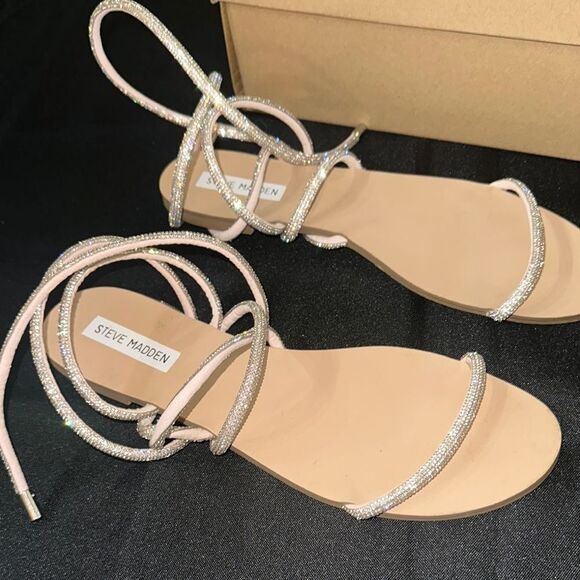 Steve Madden Silver Crystal Sandals w/ Ankle Straps Size 10 - Picture 3 of 10